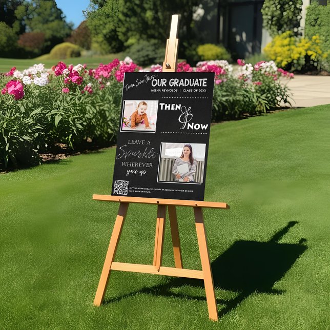 Poster Class of 20XX Keepsake Then and Now Graduation  (Chalkboard Then and Now Graduation Photo Poster | Class of 20XX Graduate Keepsake)