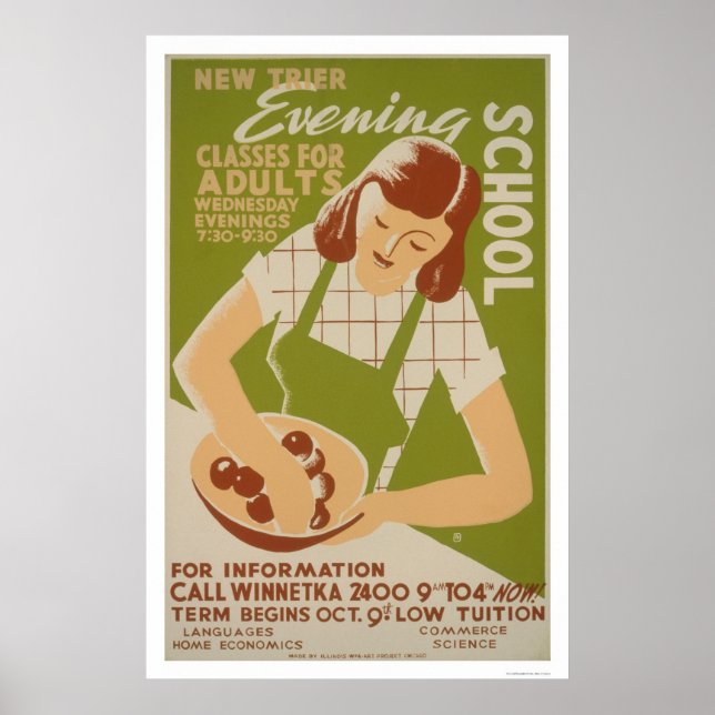 Poster Classes de Adultos Winnetka 1941 WPA (Frente)