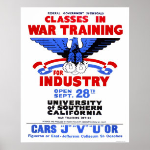 Poster Classes de treinamento WPA 1943 da guerra de USC