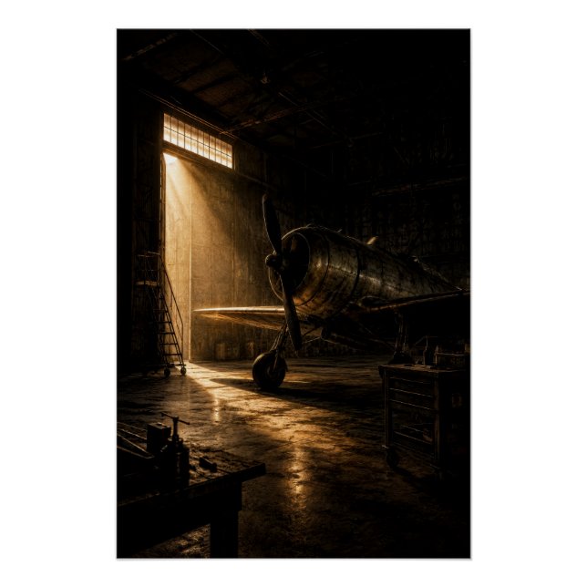 Pôster Classic Aviation Hangar Golden Light Poster (Frente)