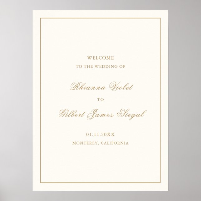 Poster Classic Border Ivory and Gold Timeless Wedding (Frente)