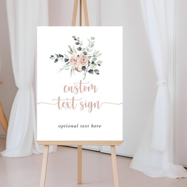 Poster Classic Dusty Pink Rose Floral Custom Text Sign (Criador carregado)
