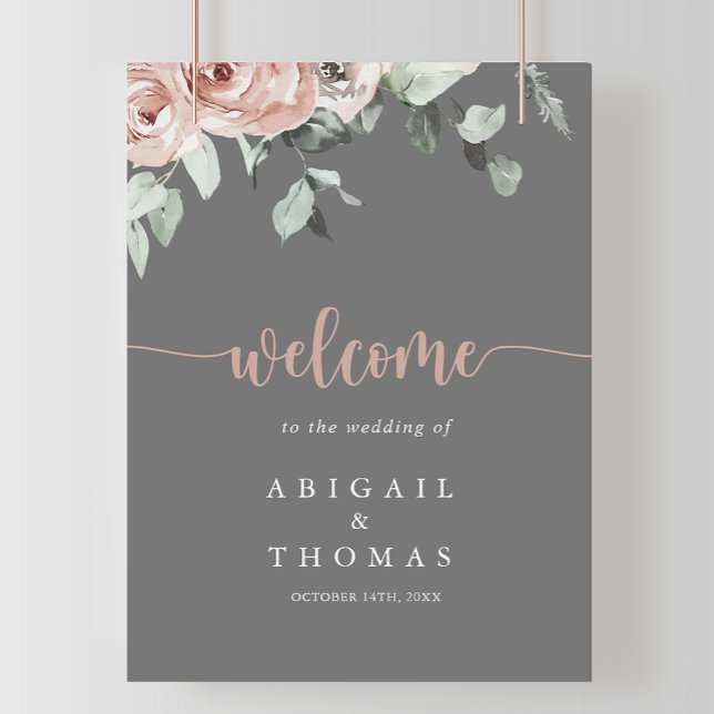 Poster Classic Dusty Pink Rose Floral Wedding Welcome  (Criador carregado)