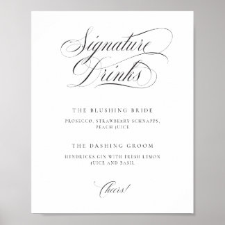 Poster Classic Elegant Wedding Signature Drinks Tabletop