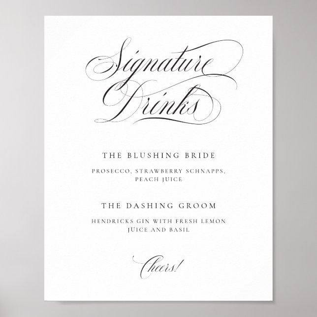 Poster Classic Elegant Wedding Signature Drinks Tabletop  (Frente)