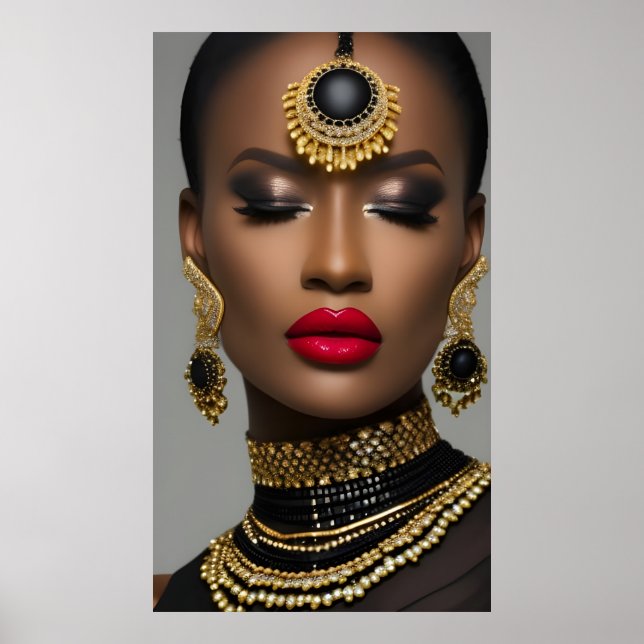 Poster Classic Fashion African gold Black jewels gems (Frente)