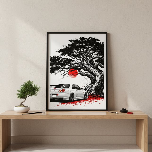 Poster Classic Japanese Rising Sun Art Painting White JDM (Criador carregado)