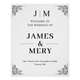 Pôster Classic Monogram Border Wedding Welcome Sign