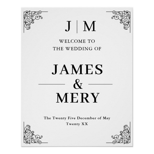 Pôster Classic Monogram Border Wedding Welcome Sign (Frente)
