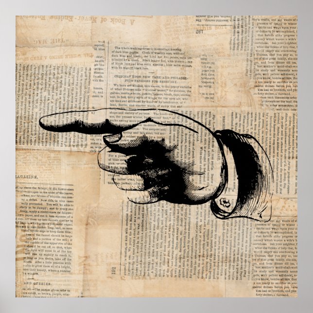 Poster Classic Pointing Finger Art Newspaper Background (Frente)