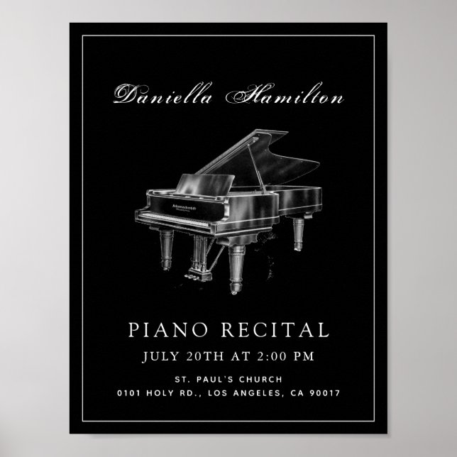 Poster Classic Simple Black Piano Recital (Frente)
