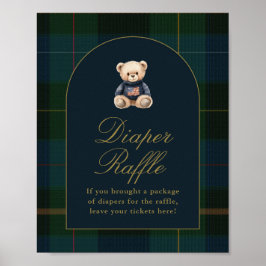 Poster Classic Teddy Bear Dark Green Plaid Cards & Gifts