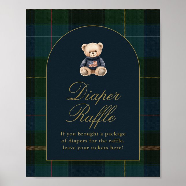 Poster Classic Teddy Bear Dark Green Plaid Cards & Gifts (Frente)