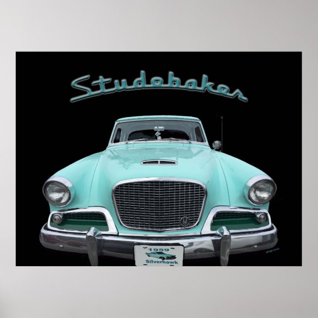 Poster Classic Vintage Studebaker Silver Hawk 1959 Car (Frente)