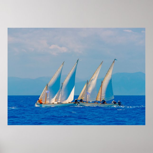 Poster Classic wooden sailing boats in a race,  Spetses i (Frente)