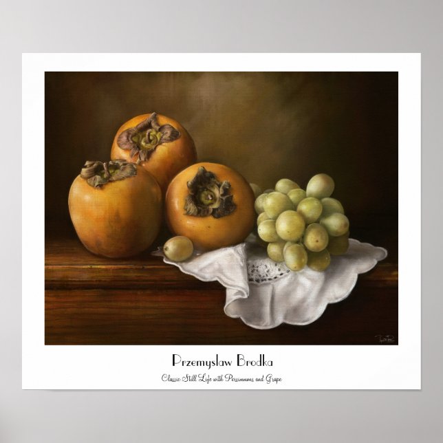 Poster Clássica Vida Estática com Persimmons e Pintura de (Frente)