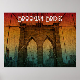 Poster Clássica Vintage Sunset Ponte Brooklyn Nova York