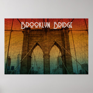 Poster Clássica Vintage Sunset Ponte Brooklyn Nova York