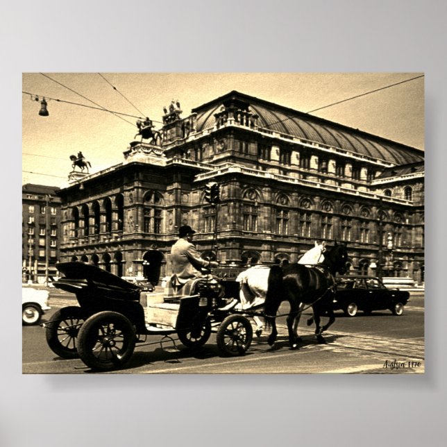 Poster Clássico Áustria Viena Fiaker Staatsoper ópera (Frente)