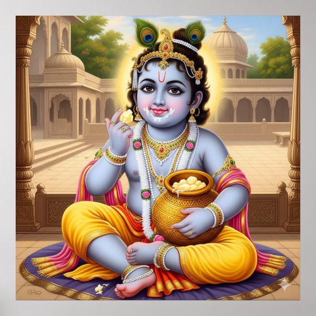 Poster Clássico Azul Alegre Bala Krishna Arte de Desenho  (Frente)