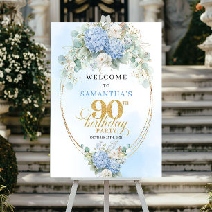 Poster Clássico Azul Floral Polvo de Aniversário de 90 an