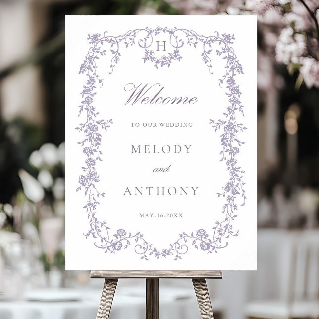 Poster Clássico Bem-vindo Floral Casamento Lavanda Francê (Criador carregado)