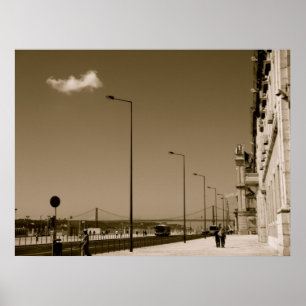 Pôster Clássico Black and White City Street em Lisboa