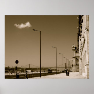 Pôster Clássico Black and White City Street em Lisboa