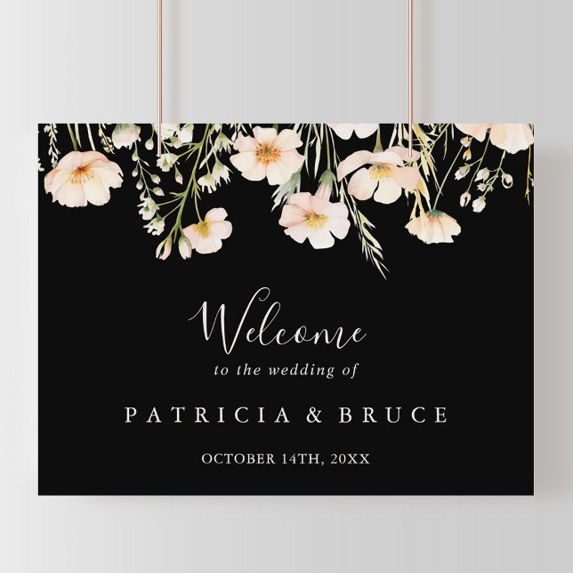 Poster Clássico Blush Wildflower Black Weding Bem-vindo (Criador carregado)