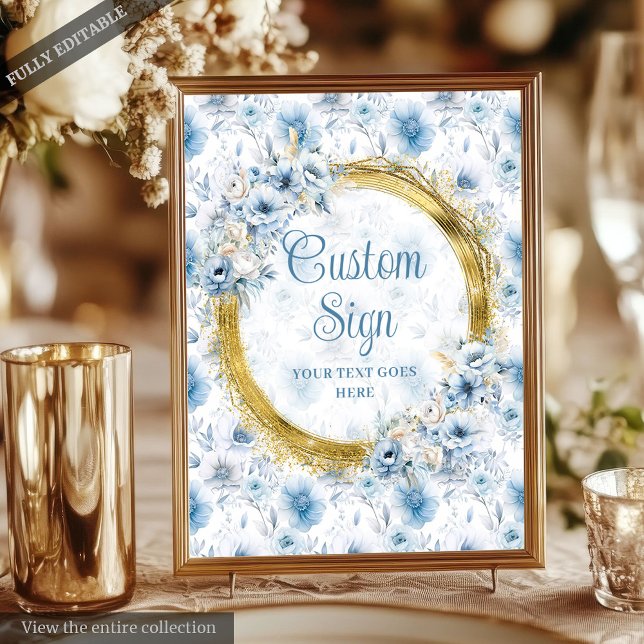 Poster Clássico Bohemian Azul Dourado Casamento (Classic Bohemian Light Blue Gold Wedding Custom Poster)