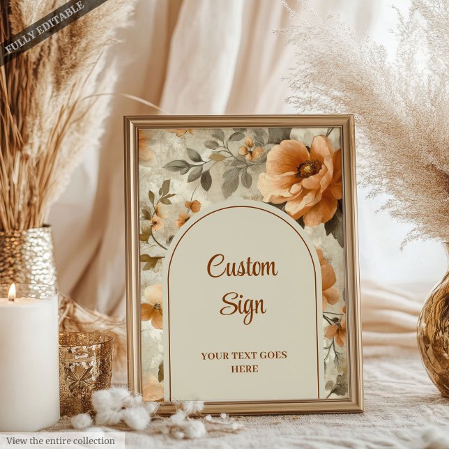 Poster Clássico Boho Terracota Marfim Sage Floral Persona (Classic Boho Terra Cotta Ivory Sage Floral Custom Sign)