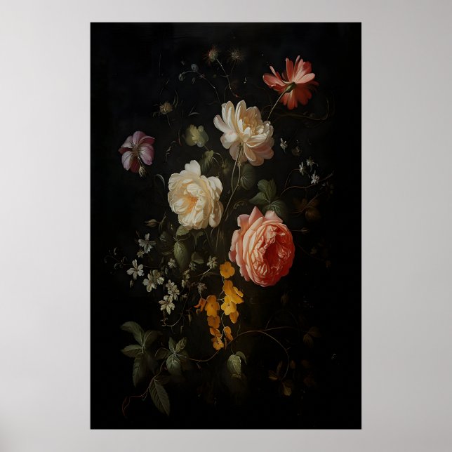 Poster Clássico Buquê de Rosas de Natureza-Morta Floral V (Frente)