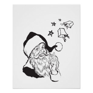 Pôster Clássico Clipart Santa Claus Black White Retro