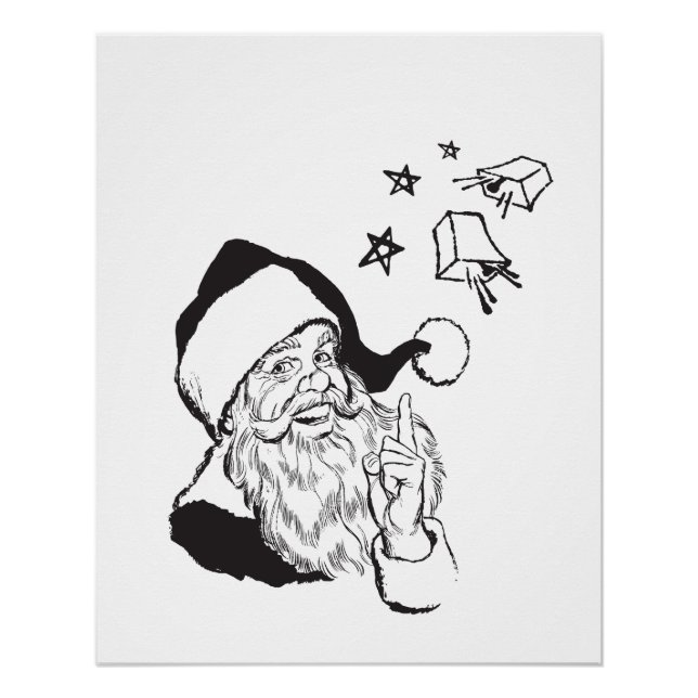 Pôster Clássico Clipart Santa Claus Black White Retro (Frente)