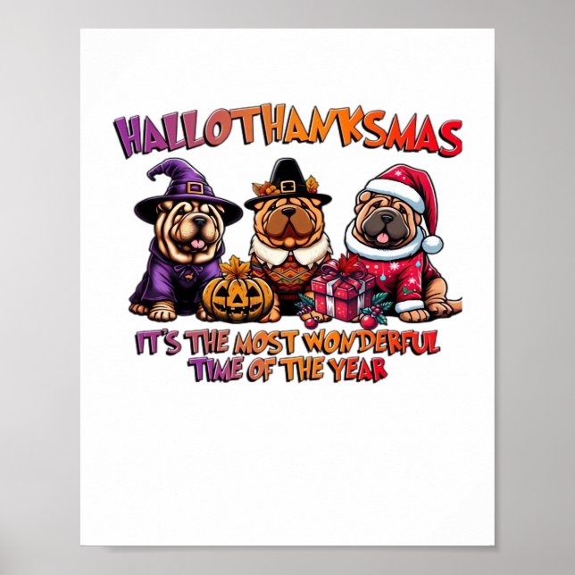 Poster Clássico de Natal Shar Pei Halloween (Frente)