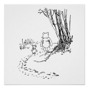 Pôster Clássico do Ursinho Pooh e Leitão Caminhand
