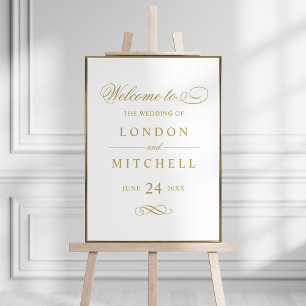 Poster Clássico Elegante Bem-vindo de Casamento Ouro Anti