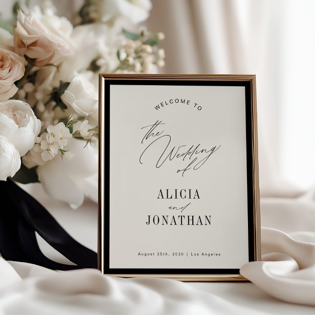 Poster Clássico elegante preto marfim casamento bem-vindo (Criador carregado)