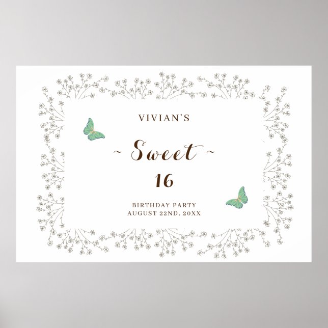 Poster Clássico, Flor Selvagem e Borboleta Doce, 16 (Frente)