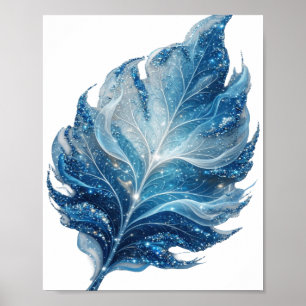 Poster Clássico Folha de Estrela Azul Prata Design Modern
