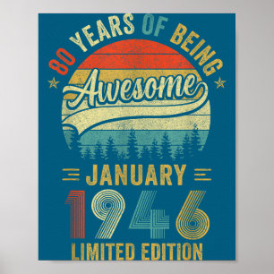 Poster Clássico Janeiro 1946 Velho Aniversário de 80 anos