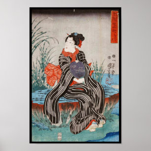 Poster Clássico ukiyo-e japonês vintage de gueixa Utagawa