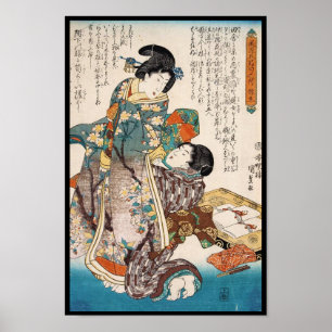 Poster Clássico ukiyo-e vintage duas senhoras japonesas a