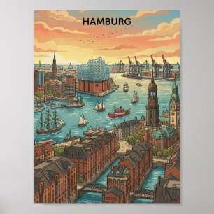 Poster Clássico Viagem Hamburgo Alemanha Vintage