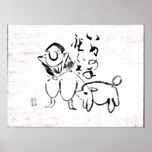 Poster Clássicos Zen - Gibon Sengai - Homem e cão