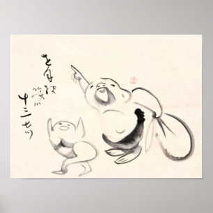 Poster Clássicos Zen - Gibon Sengai - Hotei Pointing