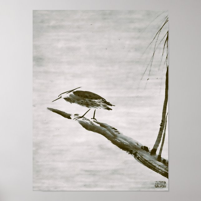 Poster Clássicos Zen - Sesshu - Garça e Salgueiro (Frente)