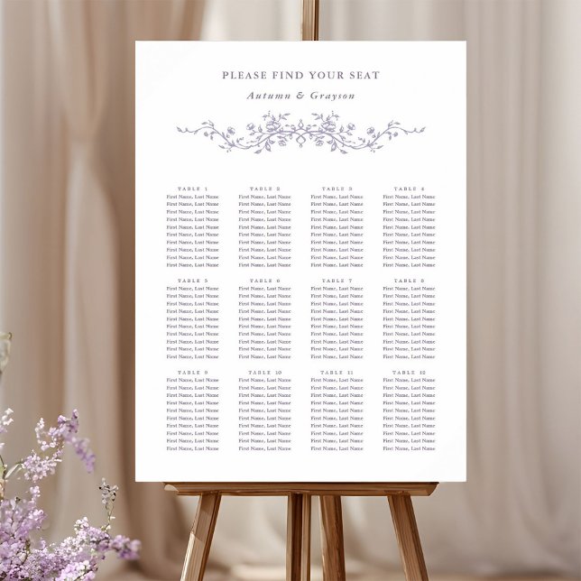 Poster Classy French Lavender Wedding Seating Chart (Criador carregado)