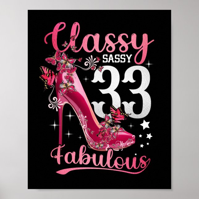Poster Classy Sassy 33 E Faburlous 33º Aniversário Floral (Frente)