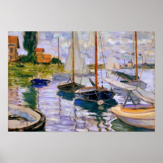 Pôster Claude Monet - Barcos à vela no Sena (Frente)
